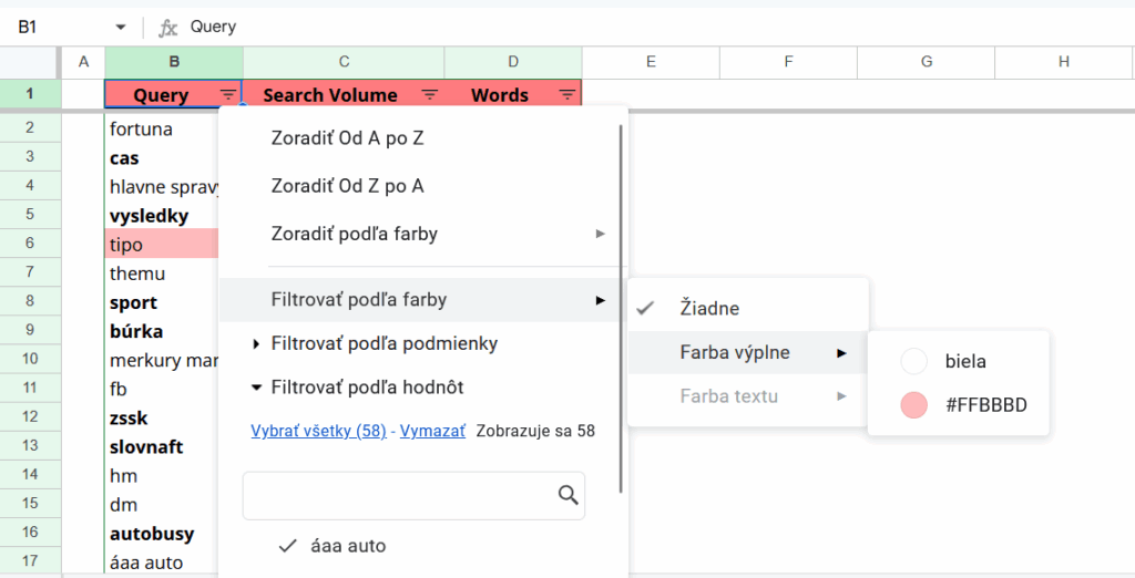 Ako filtrovať bunky s tučným písmom (bold)
